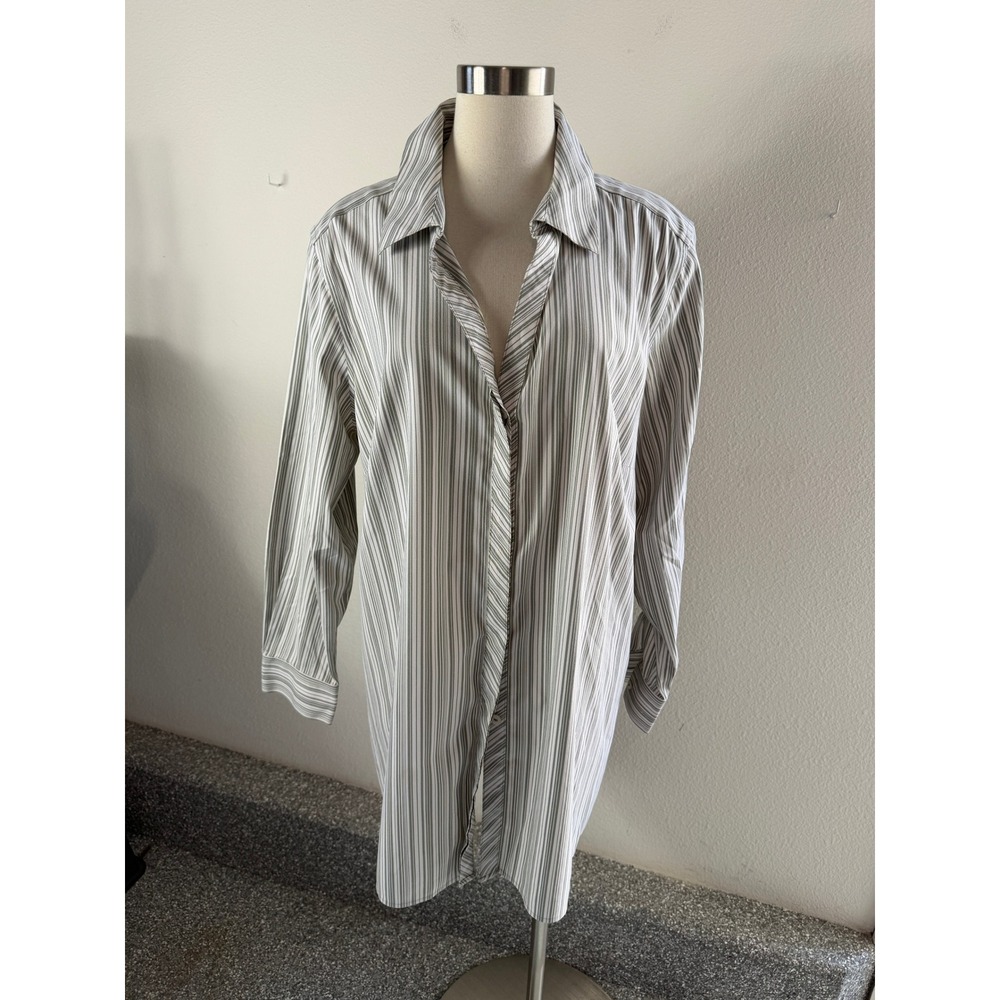 Foxcroft Womens Plus 20W Non Iron Striped Button Up Shirt Tunic Top Blouse